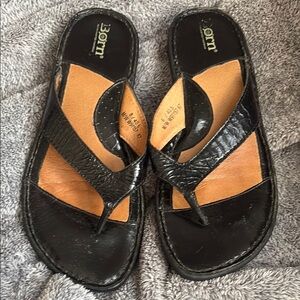 Born Black and Tan Leather Thong Sandals